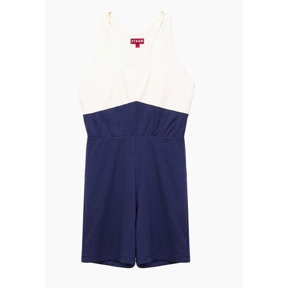 STAUD COURT Bounce Two-Tone Short Unitard White Navy Size Large Saks Exclusive - Picture 1 of 16